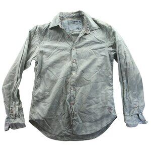 Guess Vintage Mens Shirt Medium Green Pinstriped Long Sleeve Button-Up Casual